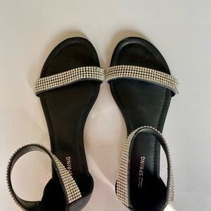 Call It Spring Black Sandals with Silver Rhinestone Straps